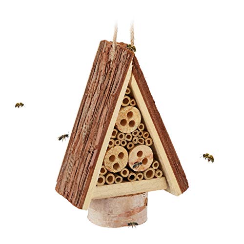 Relaxdays Insektenhotel, Nisthilfe für Wildbienen & Wespen, Garten, Balkon, Bienenhotel HxBxT 22,5 x 16 x 8,5 cm, Natur