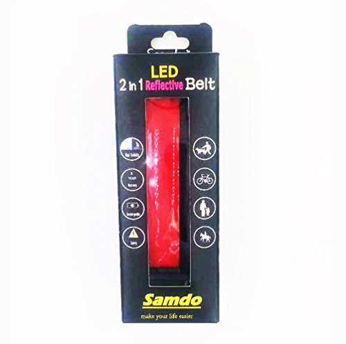 Samdo USB Rechargeable Running Band - 2 in 1 Security LED Band Reflective Belt - Adjustable High Visibility Belt for jogger, Runner, Cyclist (Red) - Thumbnail 2
