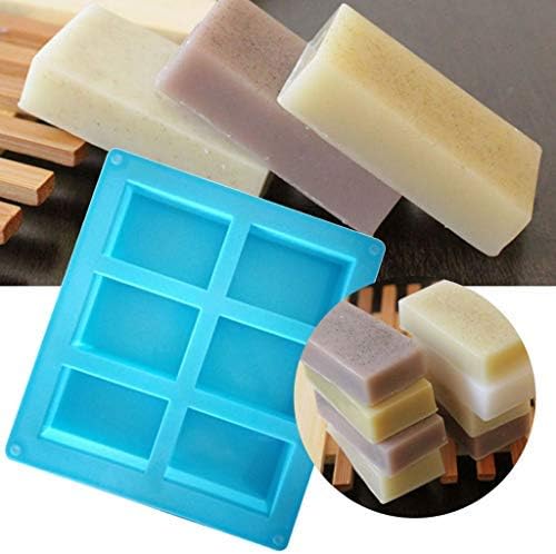 6-Cavity Rectangle Soap Mold Silicone Craft DIY Making Homemade Cake Mould, Baking Mold Cake Pan, Biscuit Chocolate Mold, Ice Cube Tray (Blue)