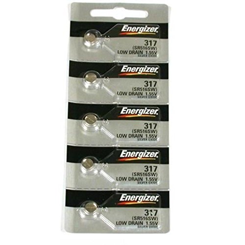 Energizer 317 Button Cell Silver Oxide SR516SW Watch Battery Pack of 5 Batteries