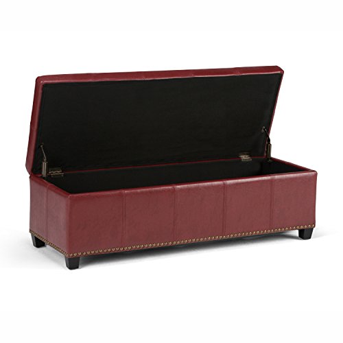 Simpli Home 3AXCOT-240-RRD Kingsley 48 inch Wide Transitional Rectangle Large Storage Ottoman in Radicchio Red Bonded Leather - Thumbnail 2