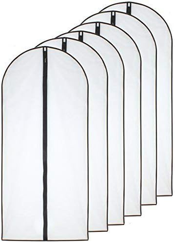 HomeClean Moth Proof Garment Bags 60 x 153cm(24'' x 60'') Black Side Breathable Clear Full Zipper Bags for The Much Longer Wedding Evening Dress Clothes(Pack of 6)