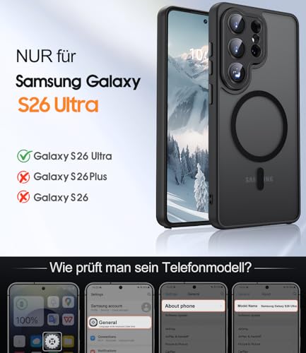 JAME Case for Samsung Galaxy S26 Ultra with 2 Screen Protectors and Full Camera Protection, Compatible with MagSafe, Shockproof, Scratch-Resistant, Translucent Matte Mobile Phone Case for Samsung S26 Ultra, Black