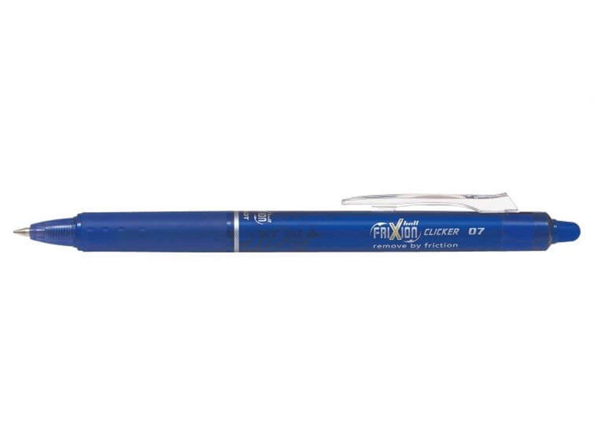 Pilot Blue Frixion Clicker Retractable Fine Rollerball Erasable Pens Pen 0.7mm Nib Tip 0.35mm Line BLRT-FR7 (Pack Of 3)