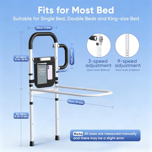 Hoyiyobi Senior Bed,Height Adjustable Grab Bar Get Out of Bed,Handles for Seniors