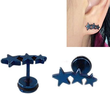 Pair of 16g 1/4''stainless Steel Star Cartilage Barbell Earrings (Blue Star with Disc End)