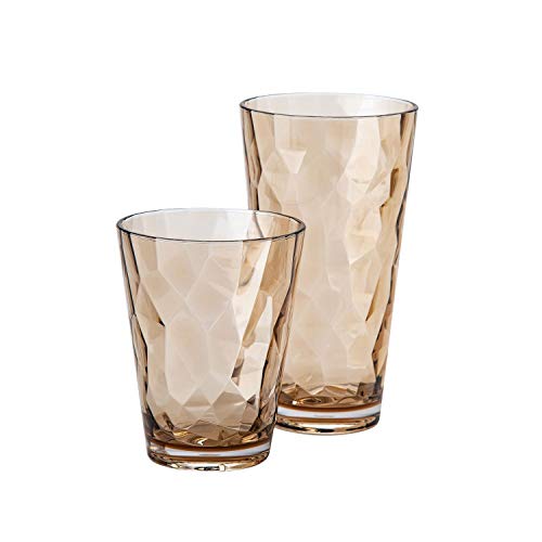 Highball And DOF Tumbler Set 12 Pack Mosaic Smoke BPA Free Shatterproof Double Old Fashioned Tumblers