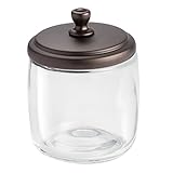 InterDesign Hamilton Bathroom Vanity Glass Canister Jar for Cotton Balls, Swabs, Cosmetic Pads - Clear/Bronze
