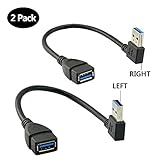 Oxsubor SuperSpeed USB 3.0 Male to Female Extension Data Cable Left and Right Angle 2PCS (20CM,8IN)