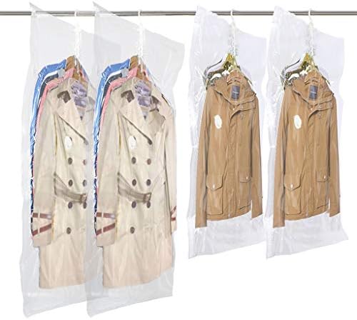 SANTREST Hanging Vacuum Storage Bag 4 Pack(2 Long 53x27 in,2 Short 41x27 in),Space Saver Bags for Clothes,Closet Organizer for Dress