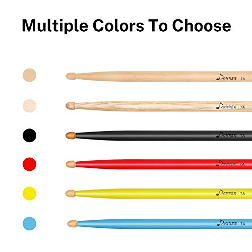 Donner Drum Sticks, 7A Snare Black Drumsticks Classic Maple Wood Drum