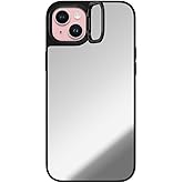 CASETiFY Mirror Ring Stand Case for iPhone 15 Plus [3X Military Grade Drop Tested / 6.6ft Drop Protection/Compatible with Magsafe] - Silver on Black