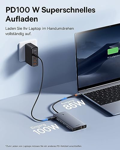 【Chip-Optimiert】Baseus USB C Docking Station 3 Monitore, 13-in-1 USB C Hub mit 2 HDMI 4K@60Hz, DisplayPort 4K@60Hz, VGA, USB 3.1 10 Gbps, PD 100W und Ethernet für Dell/HP/Lenovo/Surface Laptop