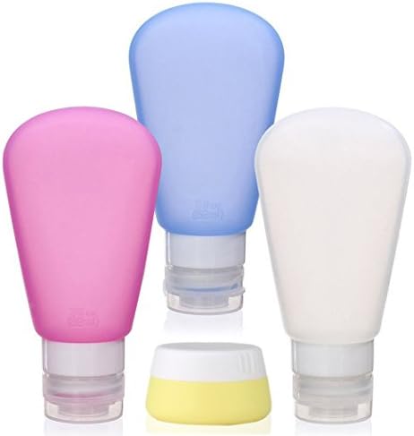 Ankoor 3 Pack Portable Soft Silicone Travel bottles Set + 20ml Silicone Cream Jar Set