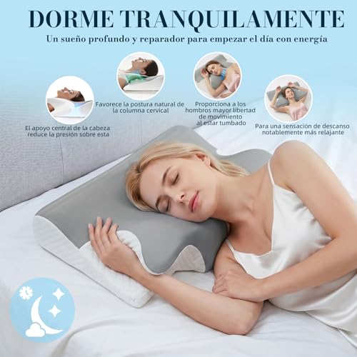 Honfay Almohada Ergonómica con Soporte Cervical de Espuma Viscoelástica, para Dormir de Lado, Boca Arriba o Boca Abajo, con Espacio Integrado para los Brazos