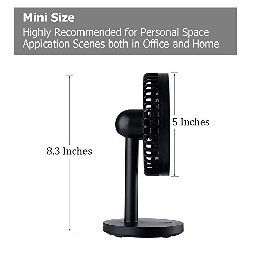 Mini USB Table Desk Personal Fan, leapara Portable Air Circulator Fan, Noiseless Fan, 3 Speeds, 30° Up and Down Adjustable, Powerful Fan for Home and Office, Black