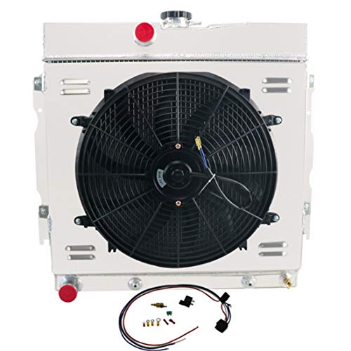 Coolingsky 4 Row Aluminum Radiator Fan Shroud Combo Thermostat Relay