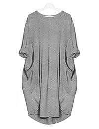 Sweetnight vestido de túnica de manga larga casual con bolsillo suelto para mujer