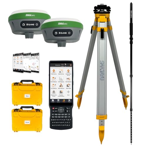 SMA26 Pro Rover Base RTK GNSS Survey System with Handheld Collector, Tilt Compensation, Dual GNSS Receiver, 4G/WiFi/Bluetooth, IP67 Waterproof, Ideal for Land, Construction(Include Tripod&Pole&Tribrac