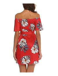 Vestido corto con volantes y hombros descubiertos para dama, estilo casual, plisado, con cinturón