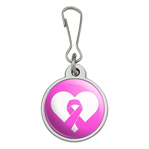 Breast Cancer Awareness Pink Ribbon in Heart Jacket Handbag Purse Luggage Backpack Zipper Pull Charm