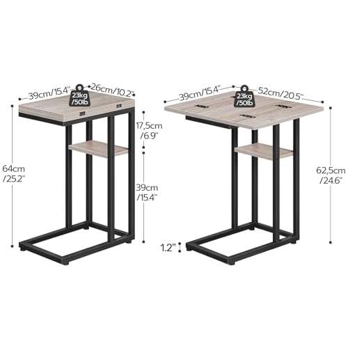 HOOBRO C-Shaped Side Table for Living Room, C Shaped Sofa End Table with Storage Shelf, Slim Couch Snack Table for Small Spaces, Foldable Tabletop, Easy Assembly, Greige and Black EBG29SF01