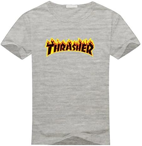 Thrasher Flame Logo HANDAV Men's Graphic Tee Shirt Medium Grey