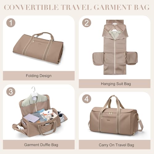 2 in 1 Convertible Travel Bag Tote Bag Women's Clothing Bag Suit Bags for Business, Travel and Sport (Champagne)