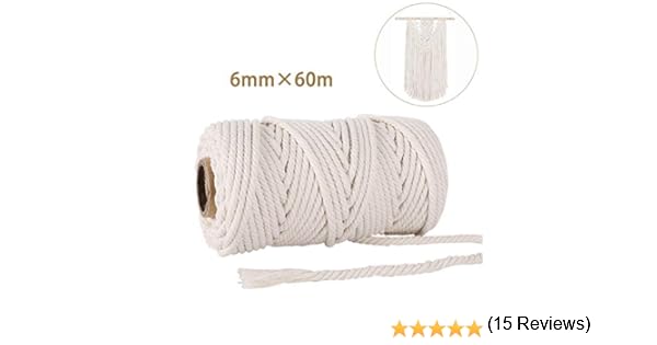 GoMaihe Macrame Cuerda, 6mm x 60m Cordón Hilo de Algodón Natural Colgante de Pared de Macramé, Bricolaje Artesanía Colgante de Pared Colgador de Planta Tejido Cordón Tejer Decoración Envolver, Beige: Amazon.es: Hogar