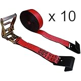 Mega Cargo Control 10 - Pack 2â€ x 30â€™ Ratchet Tie Down Straps with Flat Hook for Flatbed, Truck, Farm, Construction Heavy Duty (Red)
