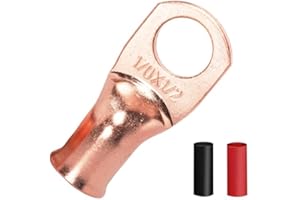 JOYPXF 16Pcs 1/0 AWG 1/2" Stud Heavy Duty Copper Wire Lugs with 16Pcs Heat Shrink Tubing 1/0 Gauge Copper Ring Terminals Battery Cable Ends Bare Copper Eyelets Tubular Ring Terminal for Car Boat Marine