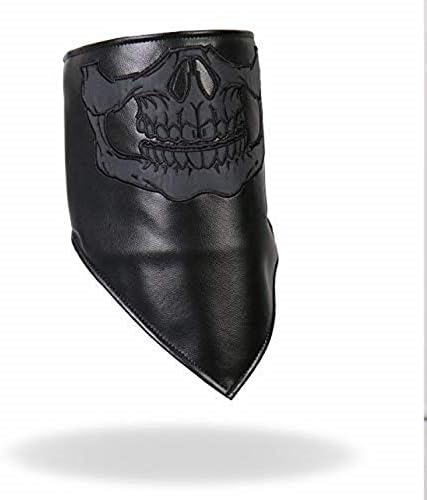REFLECTIVE SKULL FACE - Premium Black Leather NECK WARMER, Licensed Original
