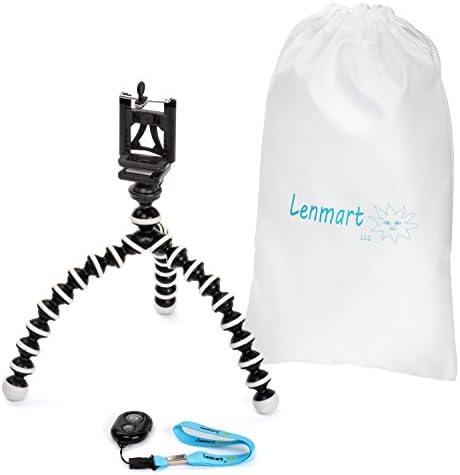 Small, Portable, Flexible, Bendable, Compact, Travel, Table Top, Tripod Stand with Phone, Camera, Video, mount/holder With Bluetooth remote shutter, wrist strap, carry bag for iPhone, Android, camera