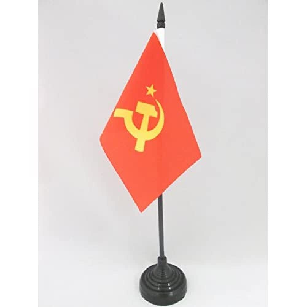 AZ FLAG - USSR Central logo Table Flag 4'' x 6'' - Red comunist Office Mini Banner 100% Polyester 15 x 10 cm - Mini Desk Flag with 10'' Pole and Black Plastic Base