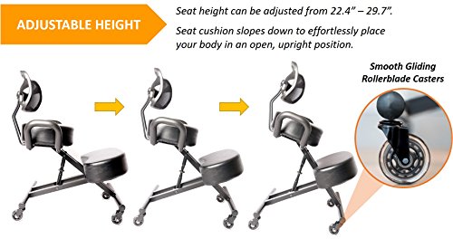 Sleekform Ergonomic Kneeling Chair with Backrest and Handles (Faux Leather) - Better Posture Kneeling Stool - Great Home Office or Desk Chair - Sturdy and Comfortable - Orthopedic Stool
