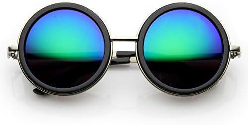 zeroUV - Unisex Premium Round Flash Mirror Studio Cover Sunglasses (Silver-Black Midnight)