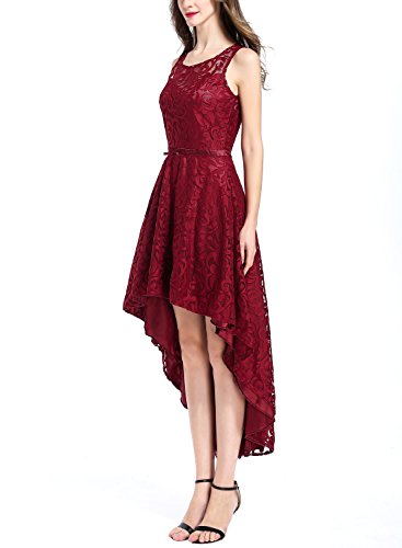 OWIN Women's Retro Lace High-Low Formal Homecoming Party Evening Cocktail Bridesmaid Dress (S, Wine Red) - Thumbnail 2