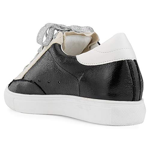 Women's Casual Low Top Trendy Fashion Sneakers Flats Black Metallic Size.10 - Thumbnail 2