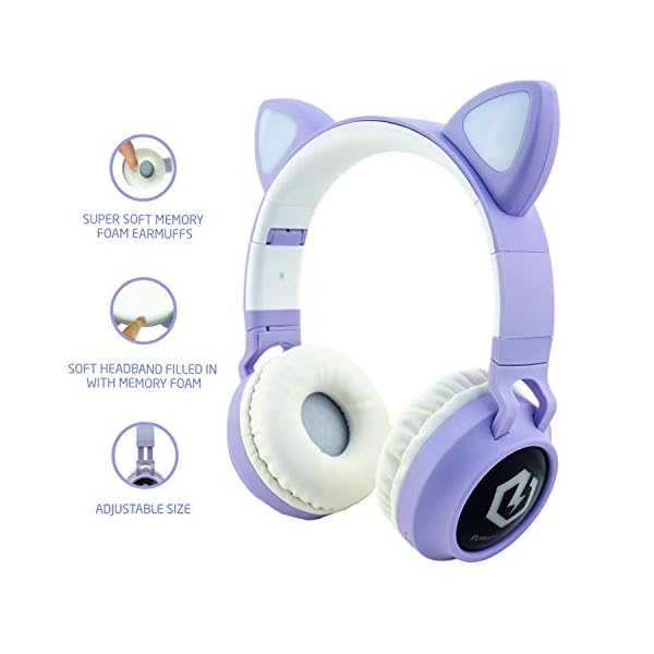 PowerLocus-Wireless-Bluetooth-Headphones-for-Kids-Kid-Headphone-Over-Ear-with-LED-Lights-Foldable-Headphones-with-MicrophoneVolume-LimitedWireless-and-Wired-Headphone-for-PhonesTabletsPCLaptops PowerLocus Headphones for Kids, Wireless Bluetooth Headphones Over-Ear with Cat Ears LED Lights, Foldable with…