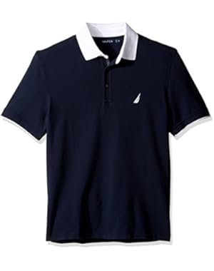 Men's Classic Fit Solid Stretch Pique Contrast Collar Polo Shirt