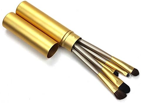 QiHorr TM 5pcs Eyeshadow brush set with round tube package Pony hair Pinceles Lip Eyeliner Brushes Kit Cosmetic Contour brush Kit tool [Gold]