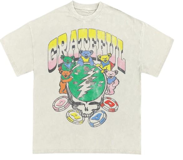 Photo 1 of Grateful Dead Unisex's Standard Poker Bears T-Shirt, Vintage White