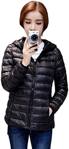 Emastor Women Winter Packable Ultra Light Hooded Down Jacket Lightweight Waterproof Ladies Down Black M