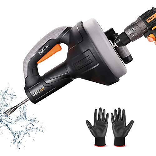 Drain Auger, TACKLIFE 25Ft Drum Auger with Drill Adapter, Use Manually