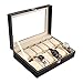 Ohuhu Watch Case 12 Slot PU Leather Real Glass Lid Watch Box Watch Holder Organizer Display Storage Box Soft Velvet Jewelry Box for Men and Women Birthday Fathers Day Valentine's Day Gifts
