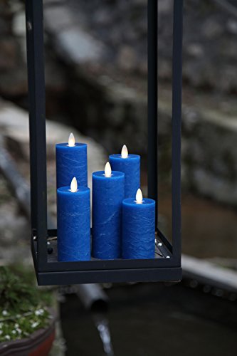 NONNO&ZGF Set of 5 Blue Frost Matte Water Ripple Moving Wick Flameless Flickering Pillar Thin Candles,Ice Crack Blue Wax Candles with Remote Control