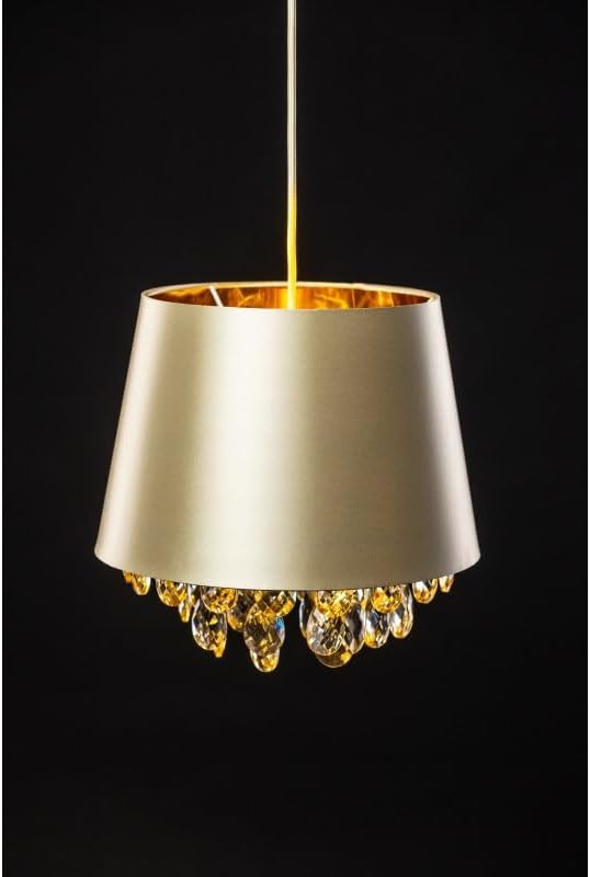 NESTO lámpara colgante Ø30 cm – pantalla crema con cristales y interior dorado, casquillo E27, IP20, cable ajustable, una luz, ideal para dormitorio y salón, iluminación interior glamour