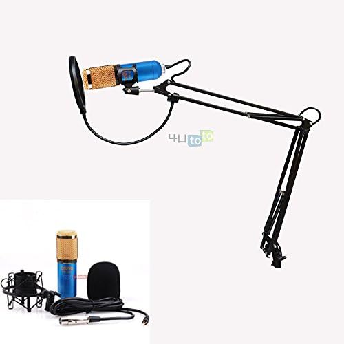 6 in 1 Blue Professional Condenser Microphone Cardioid Studio Recording Mic with Boom Arm Stand +Wind Screen Pop Filter+shock Mount