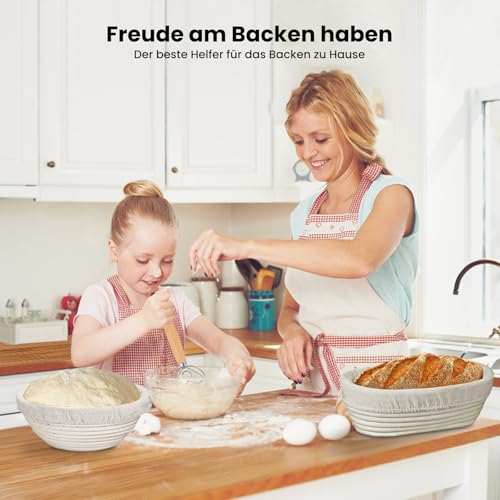 GEEKHOM Sourdough Starter Set with 2 Proofing Baskets Bread - 14-Piece Baking Accessories with Proofing Basket, Round and Oval, Sourdough Glass 650 ml, Dough Scraper - Sourdough Bread Complete Set for Beginners