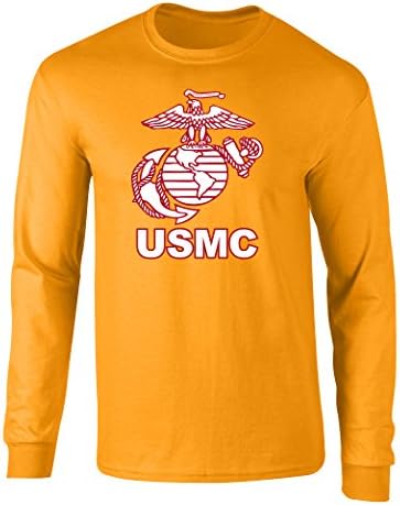 US Marines USMC Eagle Graphic Long Sleeve Officially Licensed T Shirt Gold Medium
